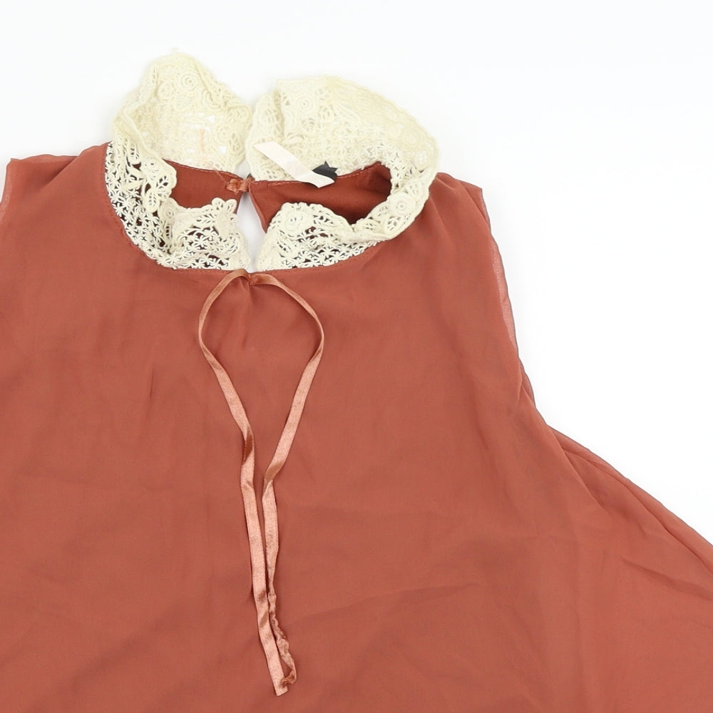 Womens UK Size 8 Ribbon Orange Basic Blouse