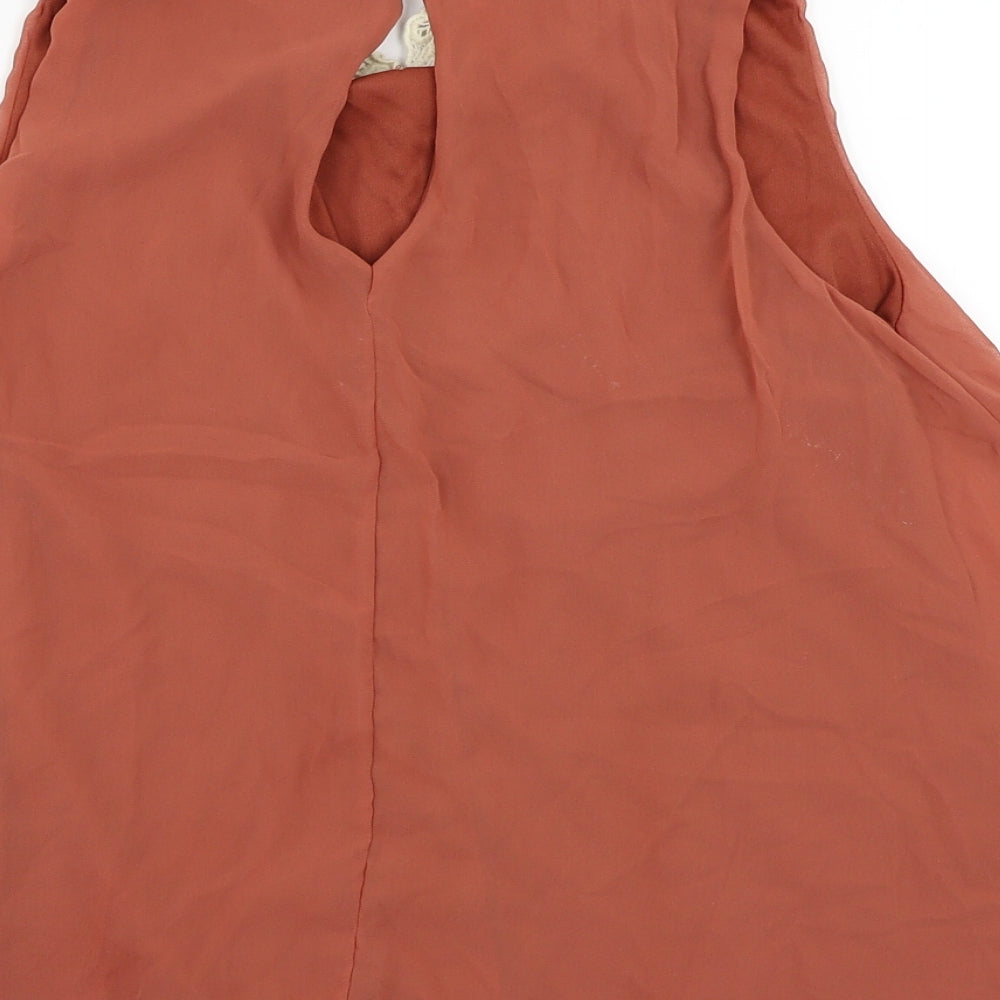 Womens UK Size 8 Ribbon Orange Basic Blouse