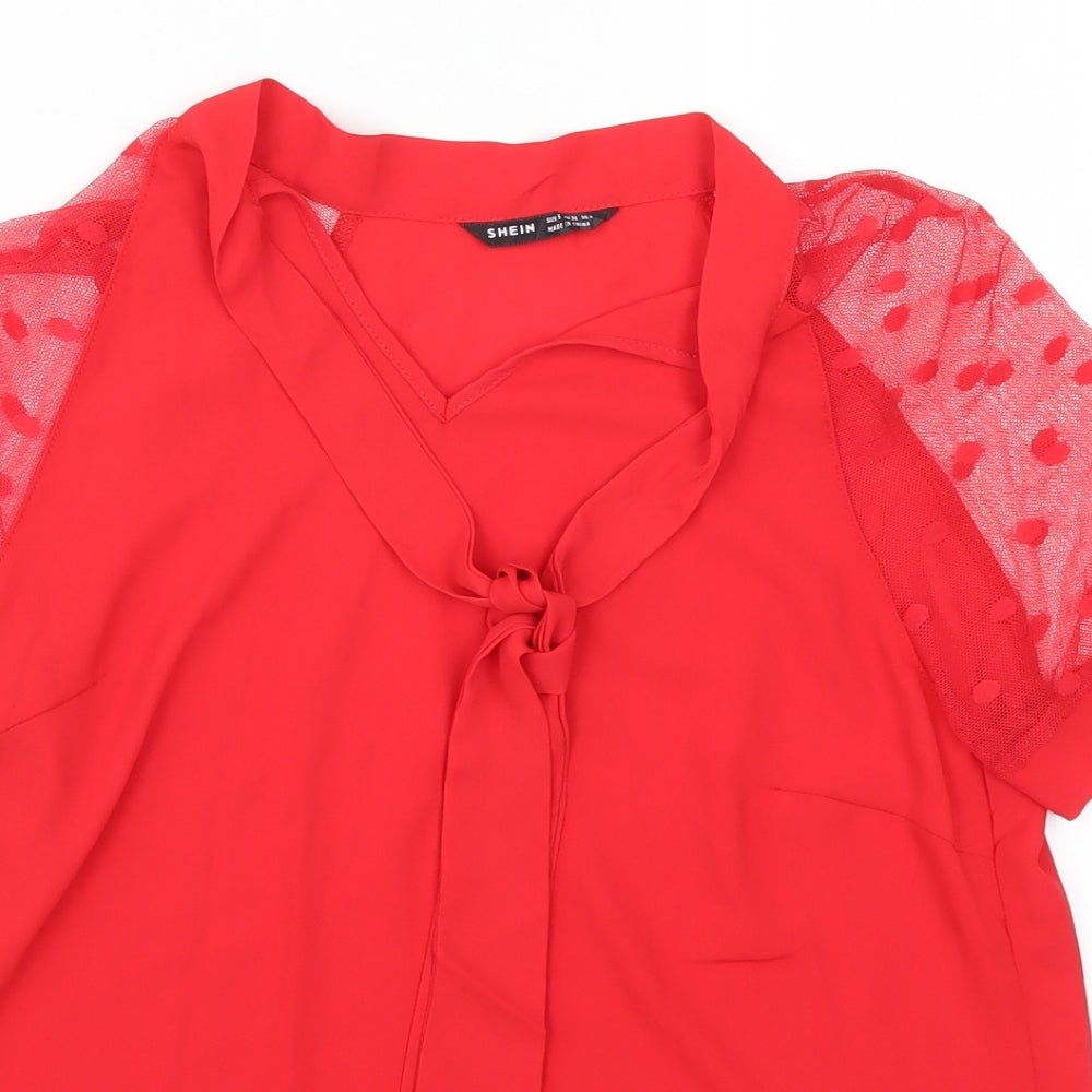 SheIn Womens Red Polka Dot  Basic Blouse Size S