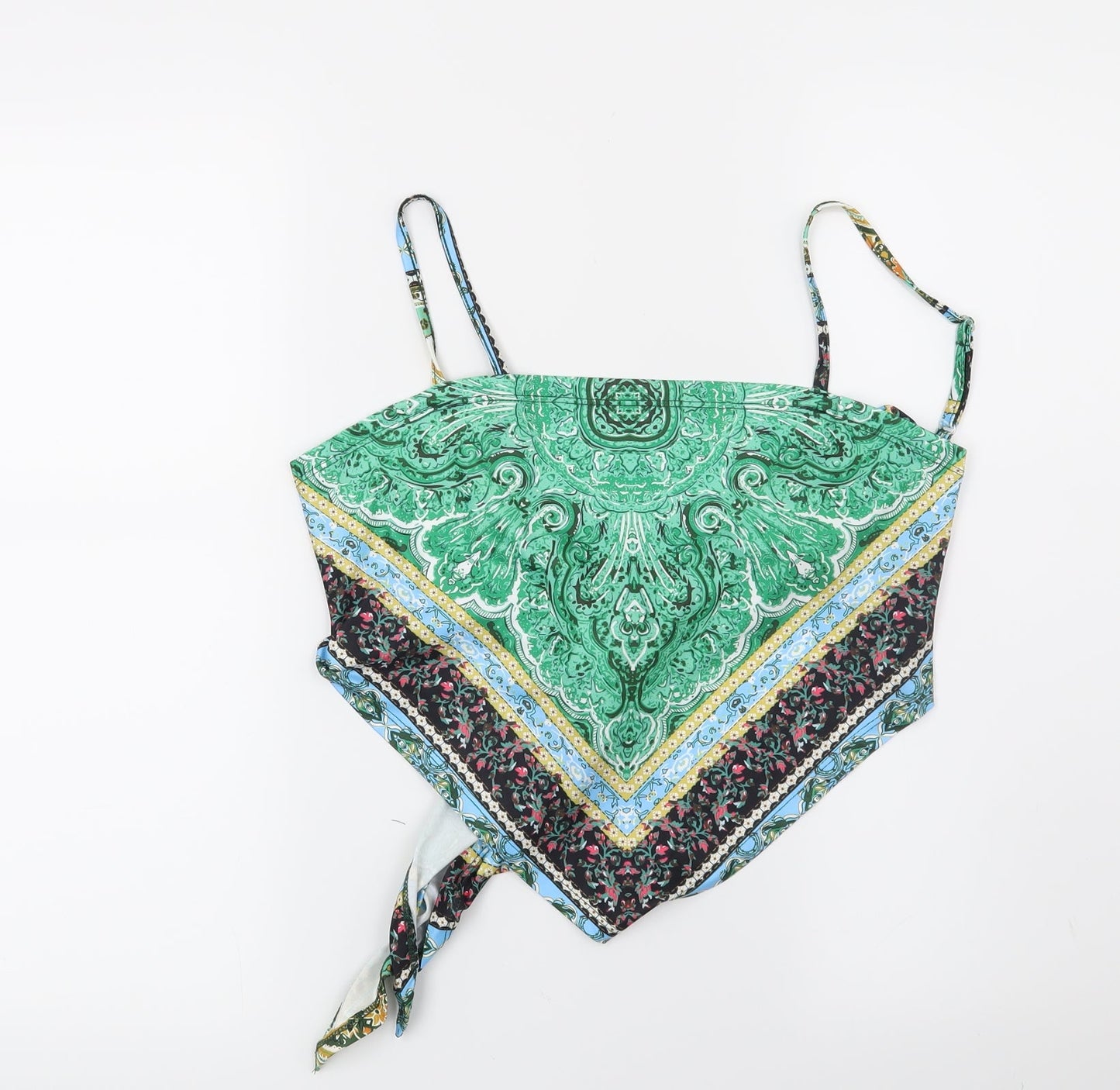 SheIn Womens Green Paisley  Cropped Blouse Size L