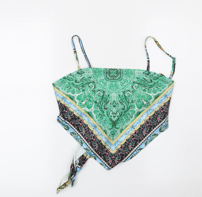 SheIn Womens Green Paisley  Cropped Blouse Size L