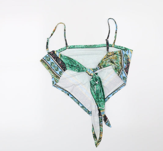 SheIn Womens Green Paisley  Cropped Blouse Size L