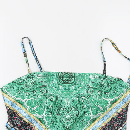 SheIn Womens Green Paisley  Cropped Blouse Size L