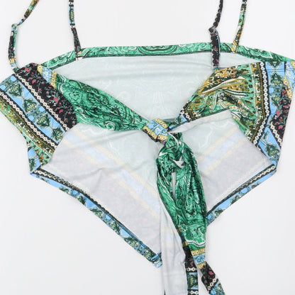 SheIn Womens Green Paisley  Cropped Blouse Size L