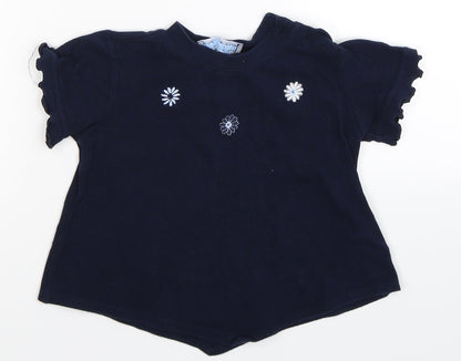 Pampolina Girls Blue Floral  Pullover Jumper Size 3 Years