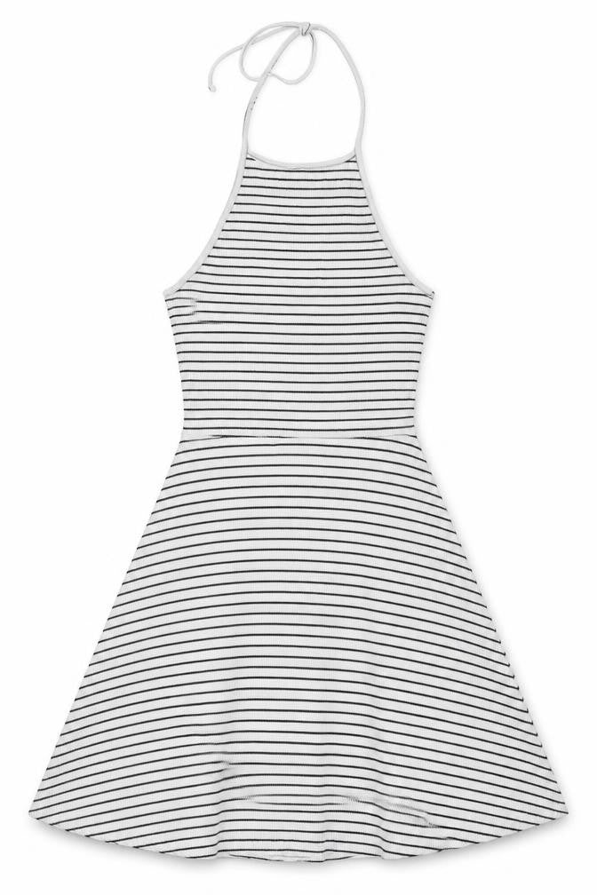 Front view of ASOS women’s white striped fit & flare, size UK 8