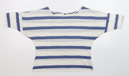Blonde & Blonde  Womens White Striped  Basic T-Shirt Size 10