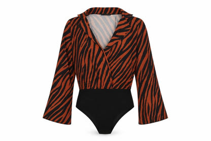Quiz Womens Brown Animal Print  Bodysuit One-Piece Size 10