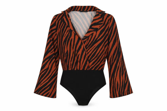 Quiz Womens Brown Animal Print  Bodysuit One-Piece Size 10