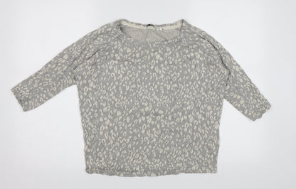 New Look Womens Grey Animal Print Knit Pullover Jumper Size 8
