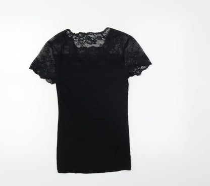 M&S Womens Black   Basic Blouse Size 8  - Crovhet Detail