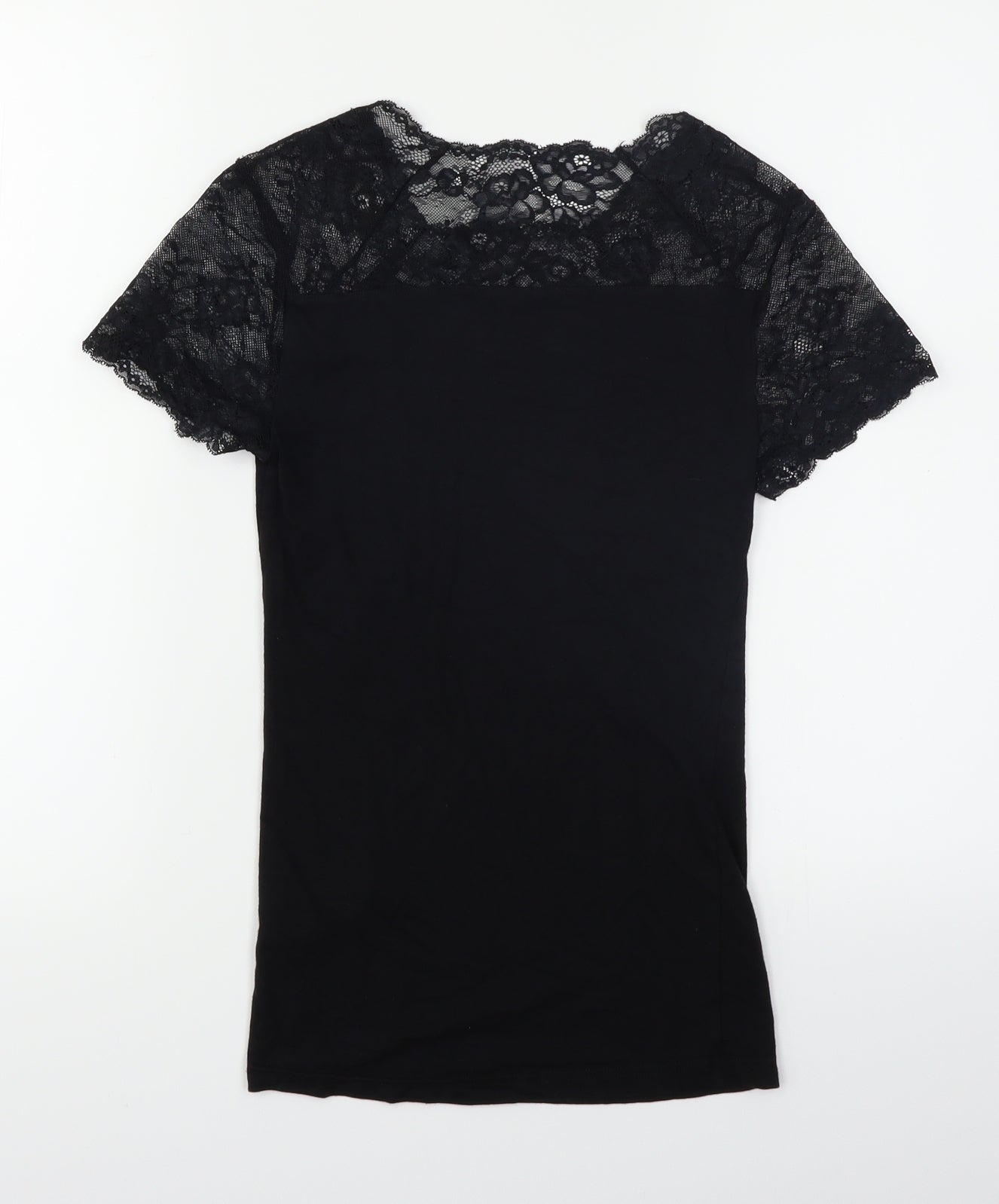 M&S Womens Black   Basic Blouse Size 8  - Crovhet Detail