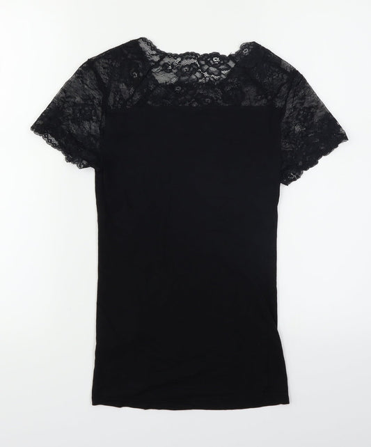 M&S Womens Black   Basic Blouse Size 8  - Crovhet Detail