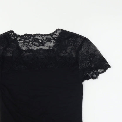 M&S Womens Black   Basic Blouse Size 8  - Crovhet Detail