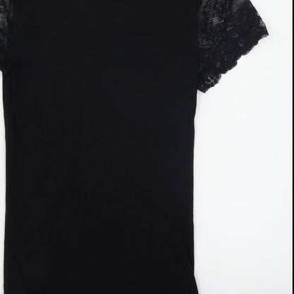 M&S Womens Black   Basic Blouse Size 8  - Crovhet Detail