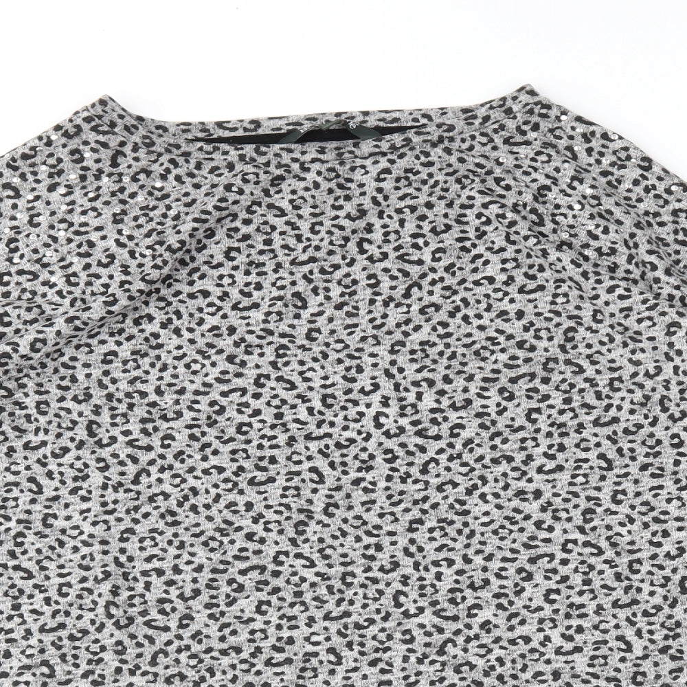 Bonmarché Womens Grey Animal Print  Tunic T-Shirt Size 14