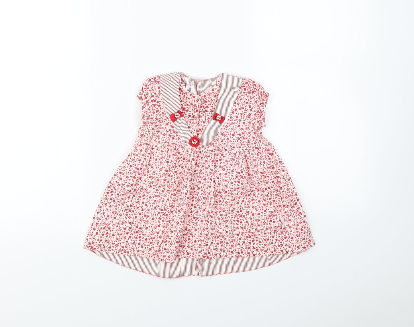Preworn Girls Red Floral  Fit & Flare  Size 9-12 Months