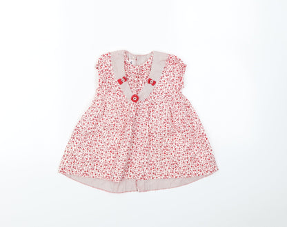Preworn Girls Red Floral  Fit & Flare  Size 9-12 Months