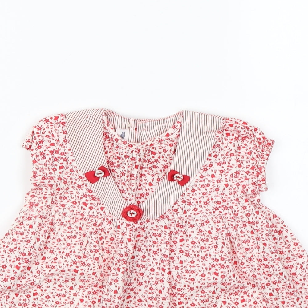 Preworn Girls Red Floral  Fit & Flare  Size 9-12 Months