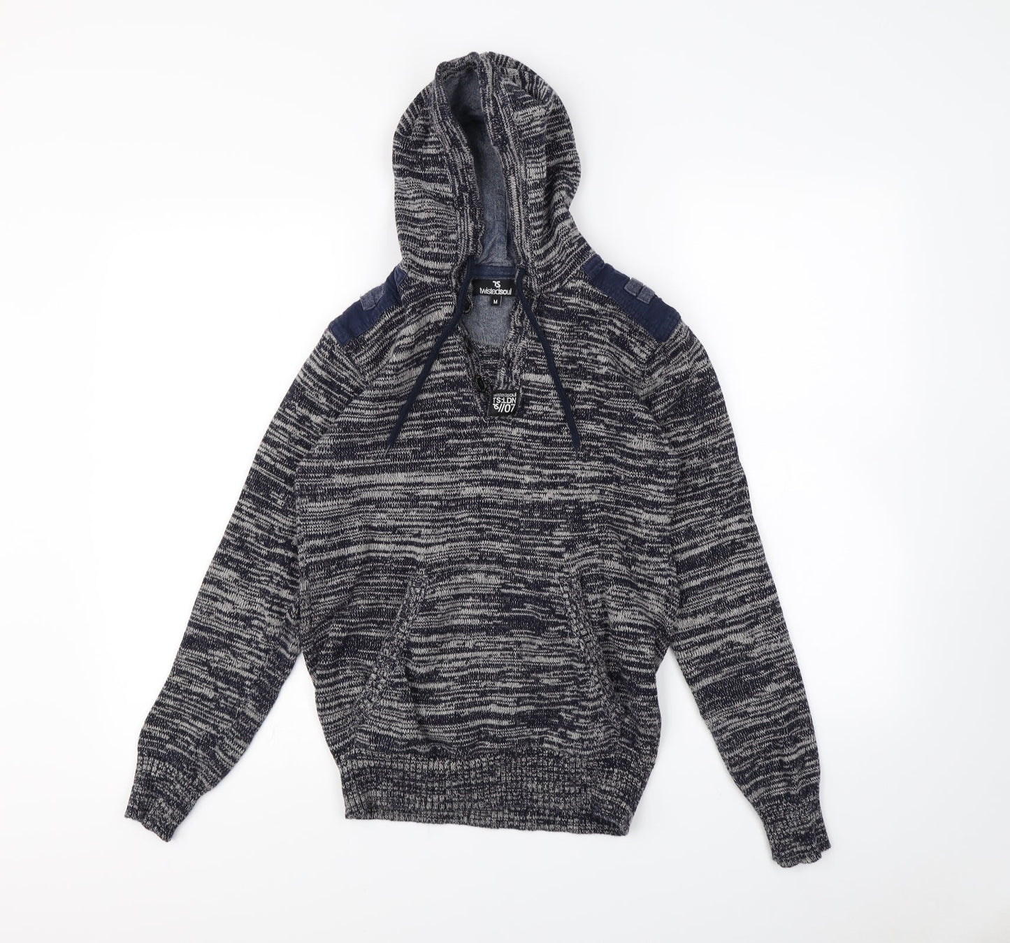 Twisted Soul Womens Blue Herringbone  Pullover Hoodie Size M