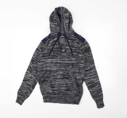 Twisted Soul Womens Blue Herringbone  Pullover Hoodie Size M