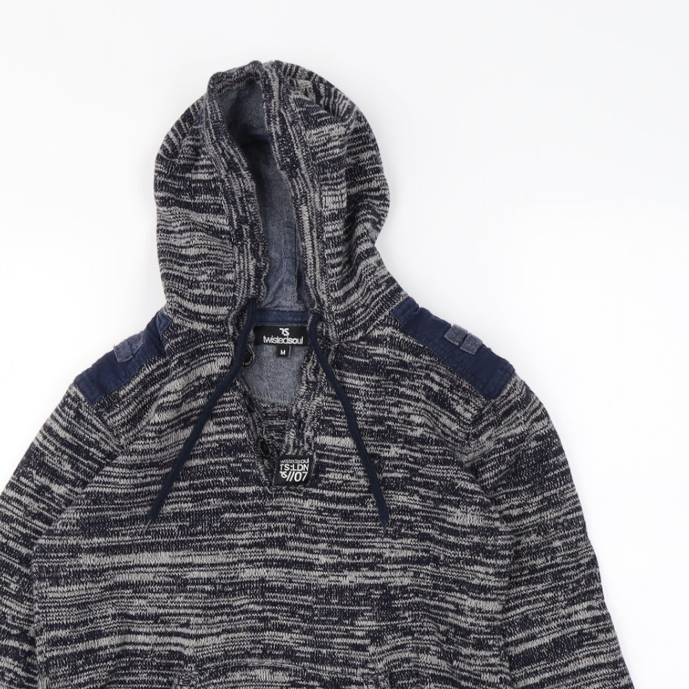 Twisted Soul Womens Blue Herringbone  Pullover Hoodie Size M