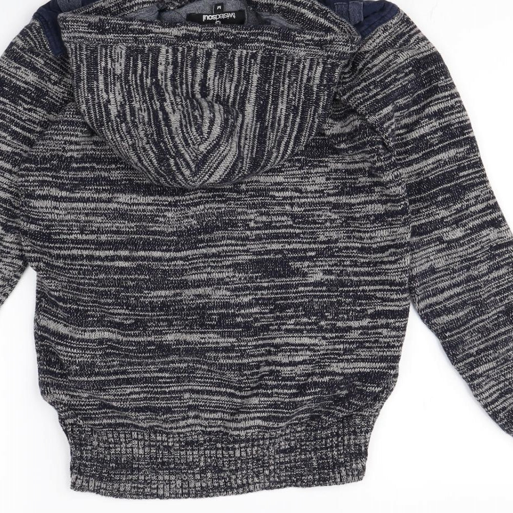 Twisted Soul Womens Blue Herringbone  Pullover Hoodie Size M