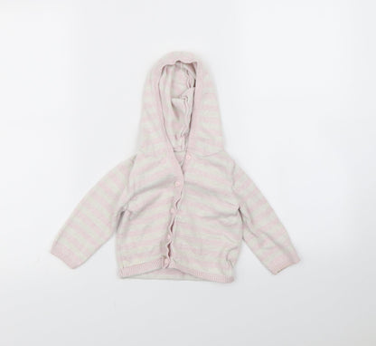 M&S Girls Pink Striped  Cardigan Jumper Size 9-12 Months
