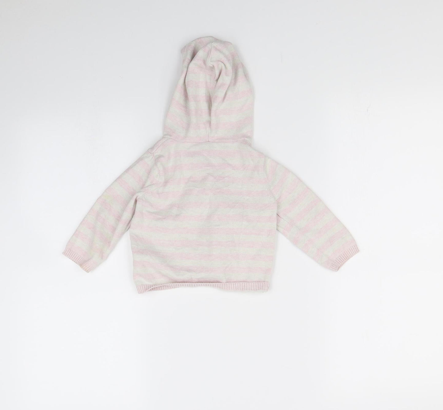 M&S Girls Pink Striped  Cardigan Jumper Size 9-12 Months