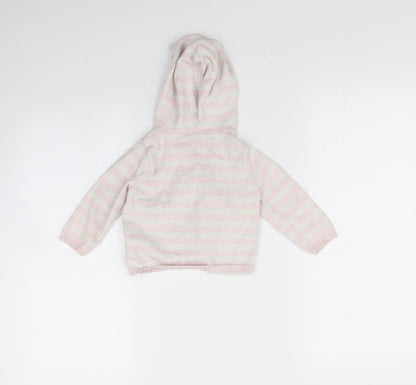 M&S Girls Pink Striped  Cardigan Jumper Size 9-12 Months