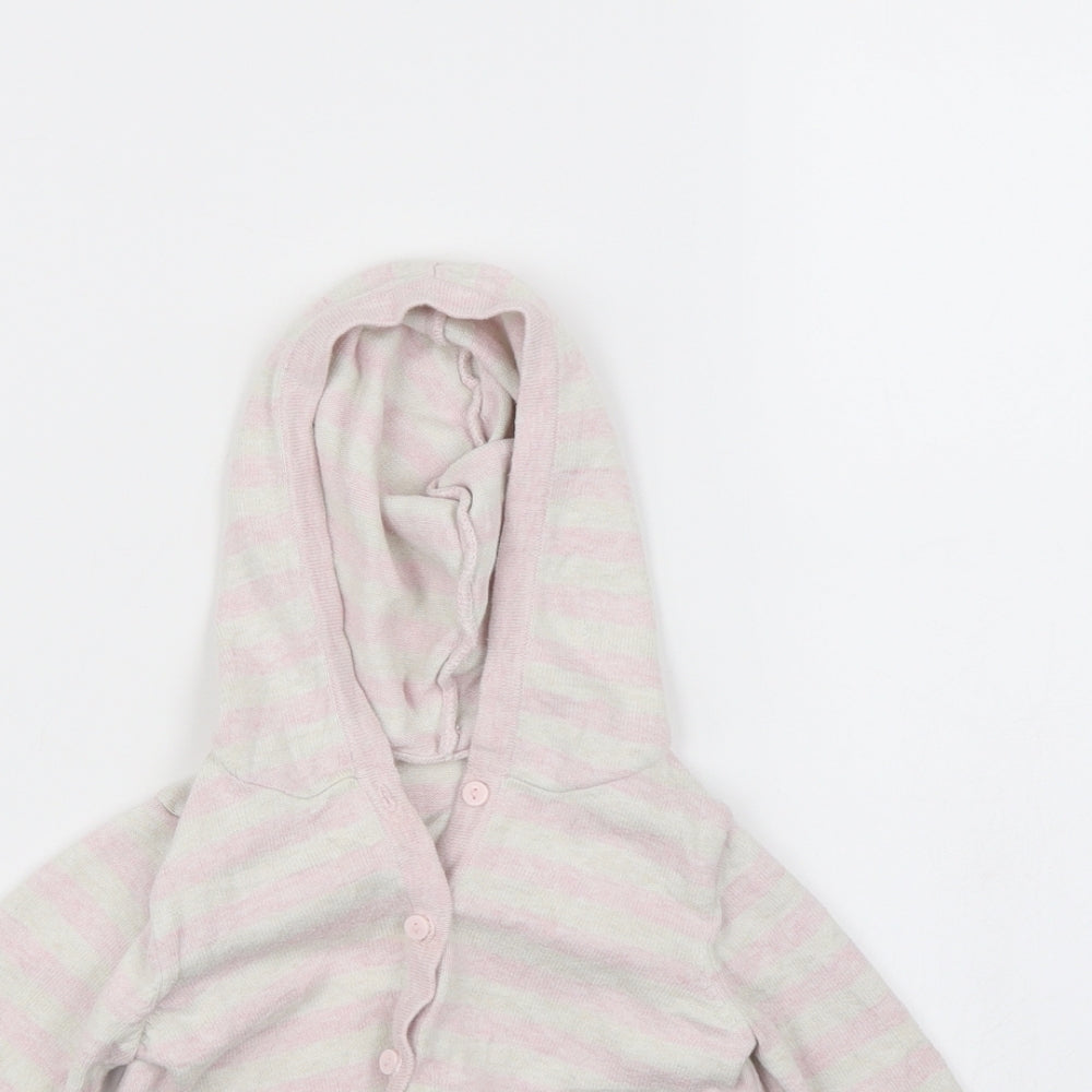 M&S Girls Pink Striped  Cardigan Jumper Size 9-12 Months