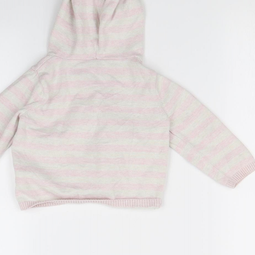 M&S Girls Pink Striped  Cardigan Jumper Size 9-12 Months
