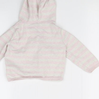 M&S Girls Pink Striped  Cardigan Jumper Size 9-12 Months