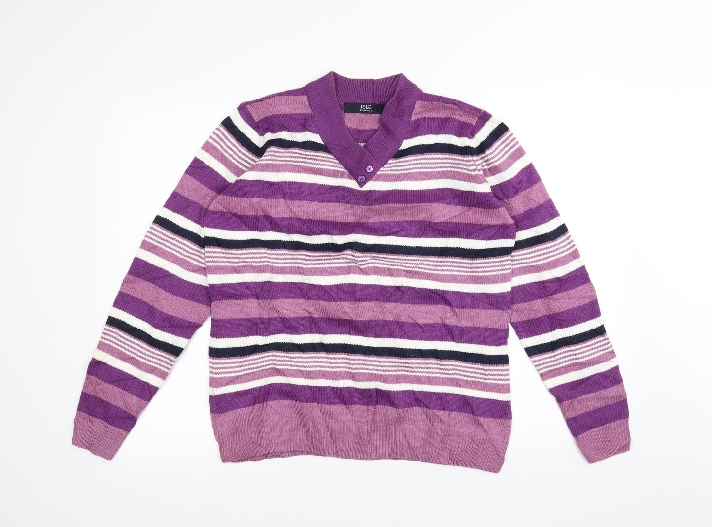 isle Womens Purple Striped Knit Pullover Jumper Size S