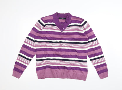 isle Womens Purple Striped Knit Pullover Jumper Size S