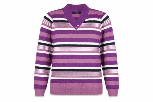 isle Womens Purple Striped Knit Pullover Jumper Size S