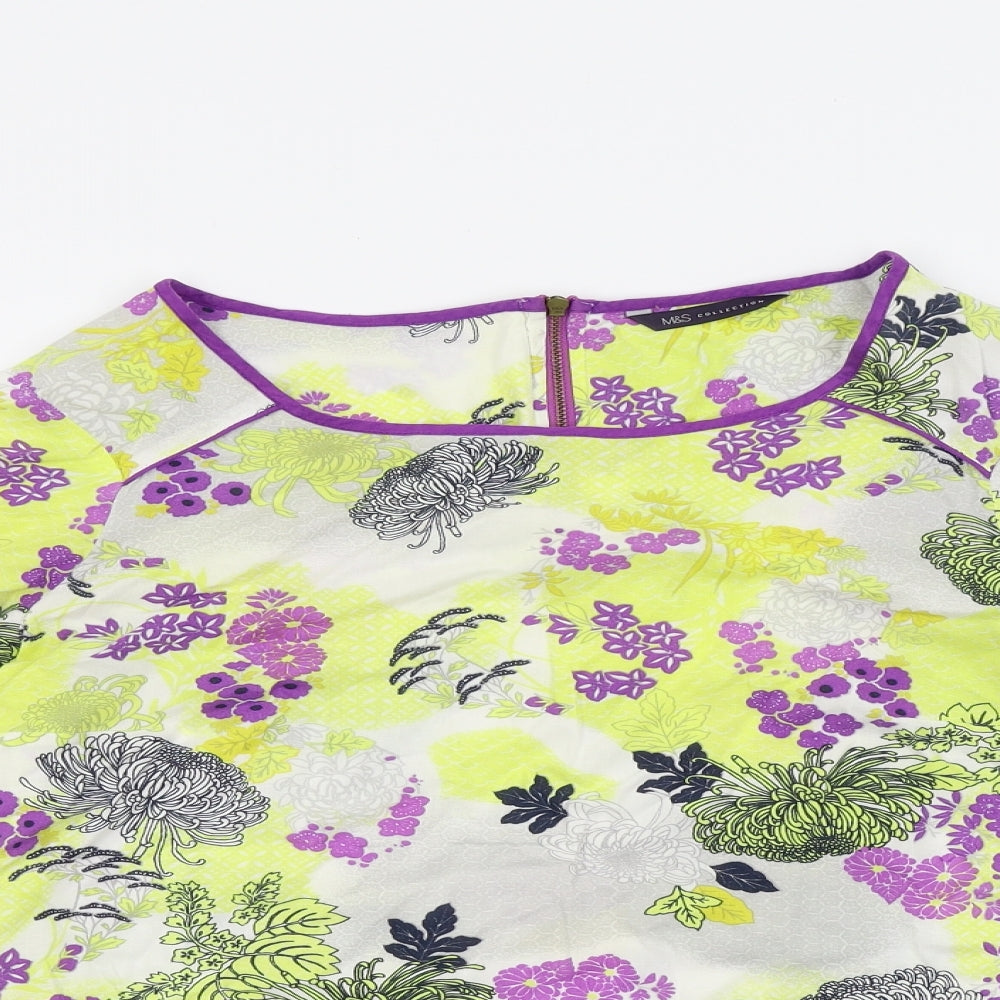 M&S  Womens Yellow Floral  Basic Blouse Size M