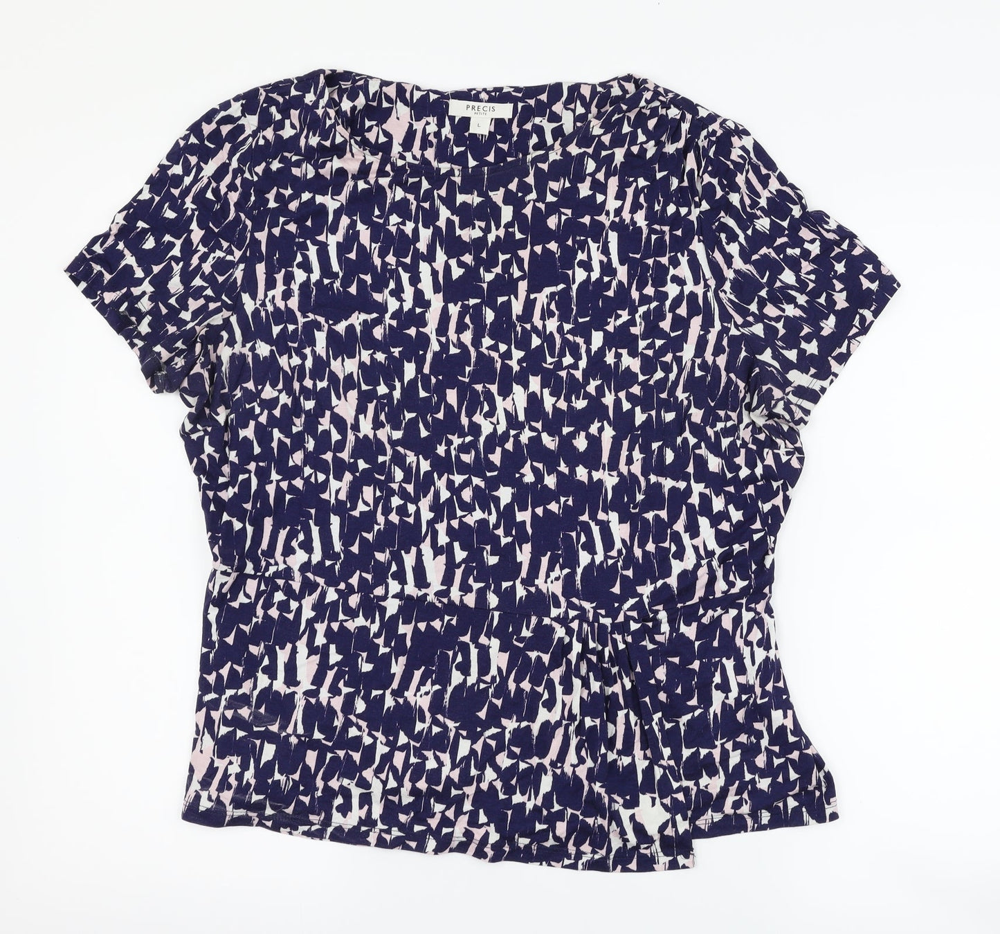 Precis Womens Blue Geometric  Basic T-Shirt Size L