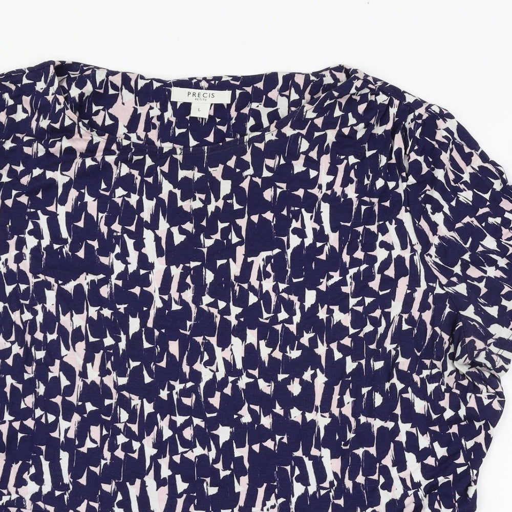 Precis Womens Blue Geometric  Basic T-Shirt Size L