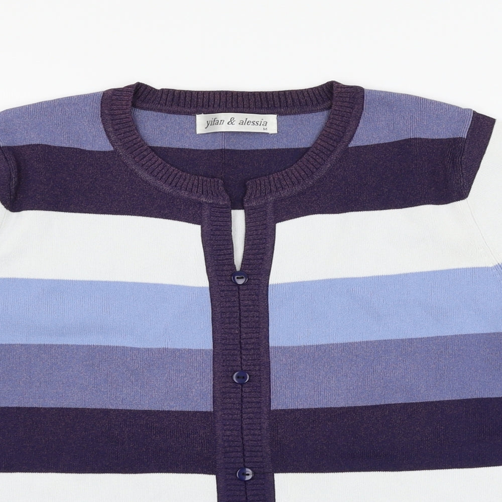 Yifan & alessia Womens Blue Striped  Basic Button-Up Size M