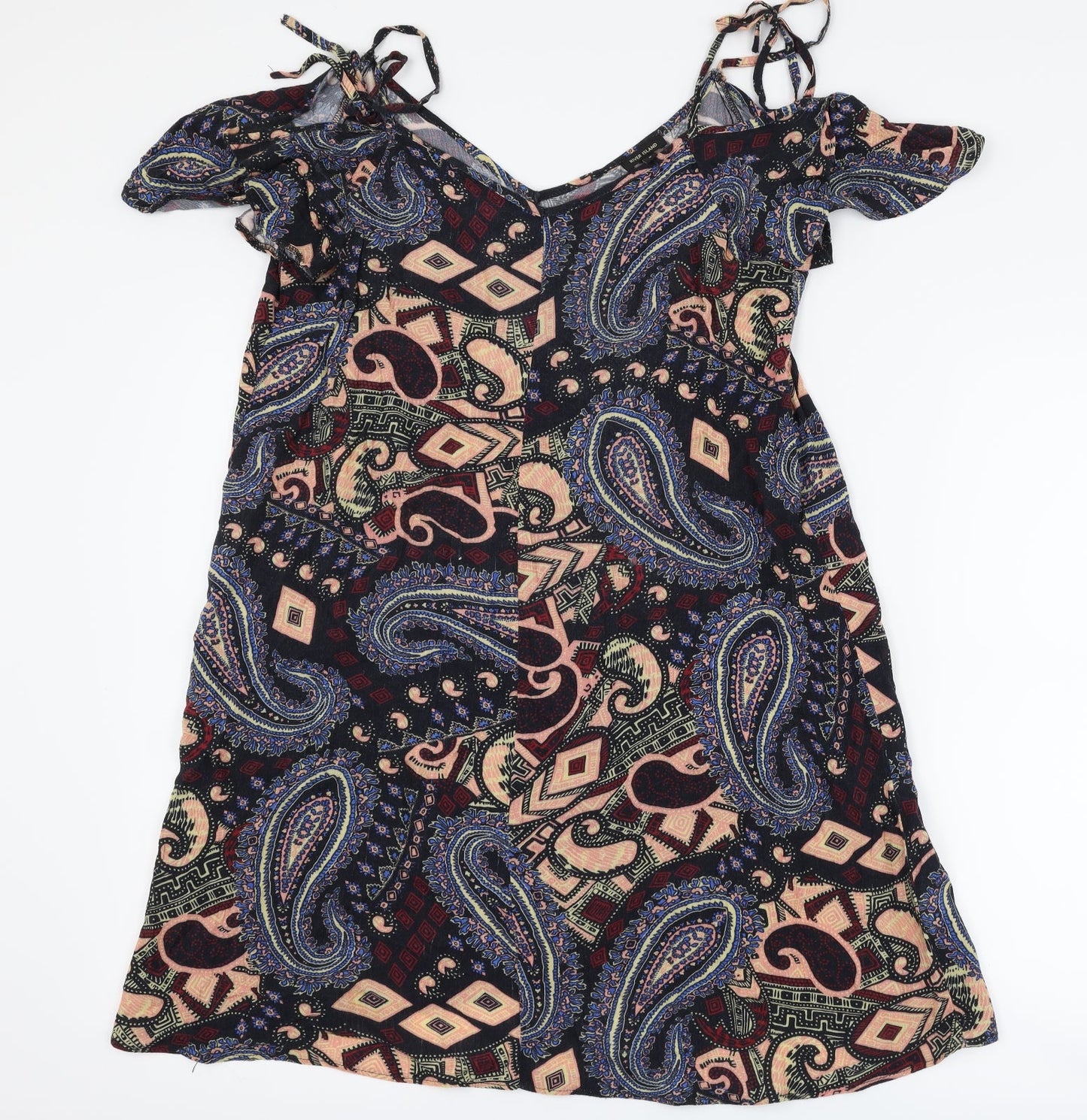 River Island Womens Black Paisley  Shift  Size 8  - Cut Out Shoulder