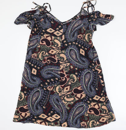 River Island Womens Black Paisley  Shift  Size 8  - Cut Out Shoulder