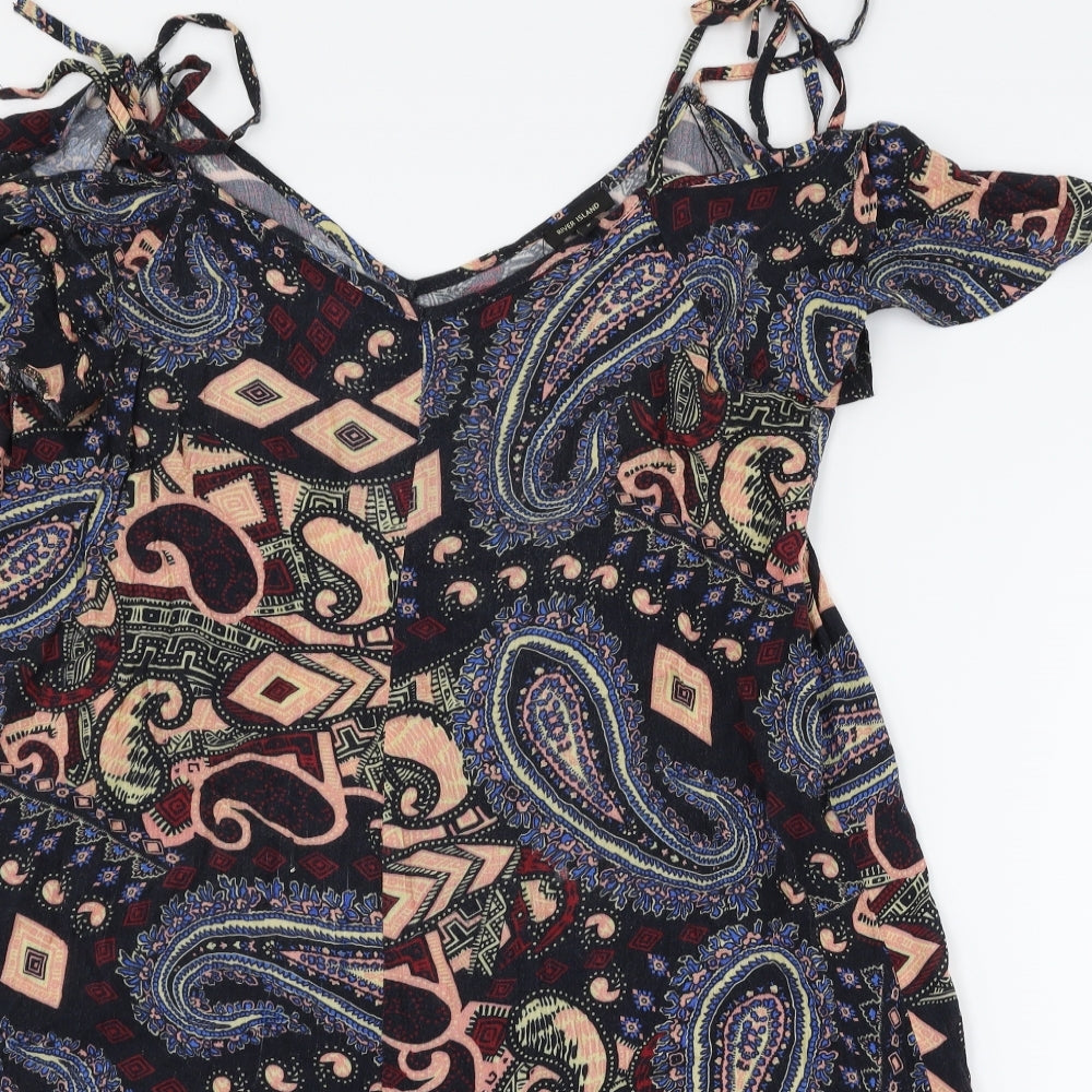 River Island Womens Black Paisley  Shift  Size 8  - Cut Out Shoulder