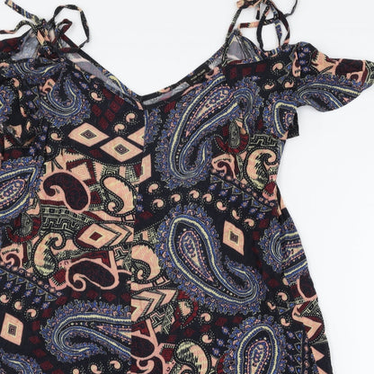 River Island Womens Black Paisley  Shift  Size 8  - Cut Out Shoulder