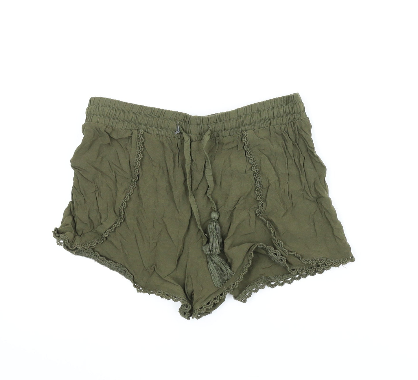 Primark Womens Green   Paperbag Shorts Size 8