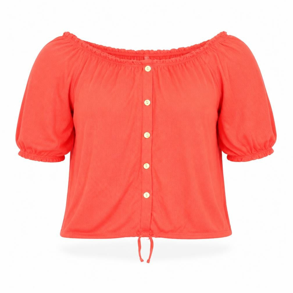 Womens UK Size 12 Papaya Red Basic Blouse