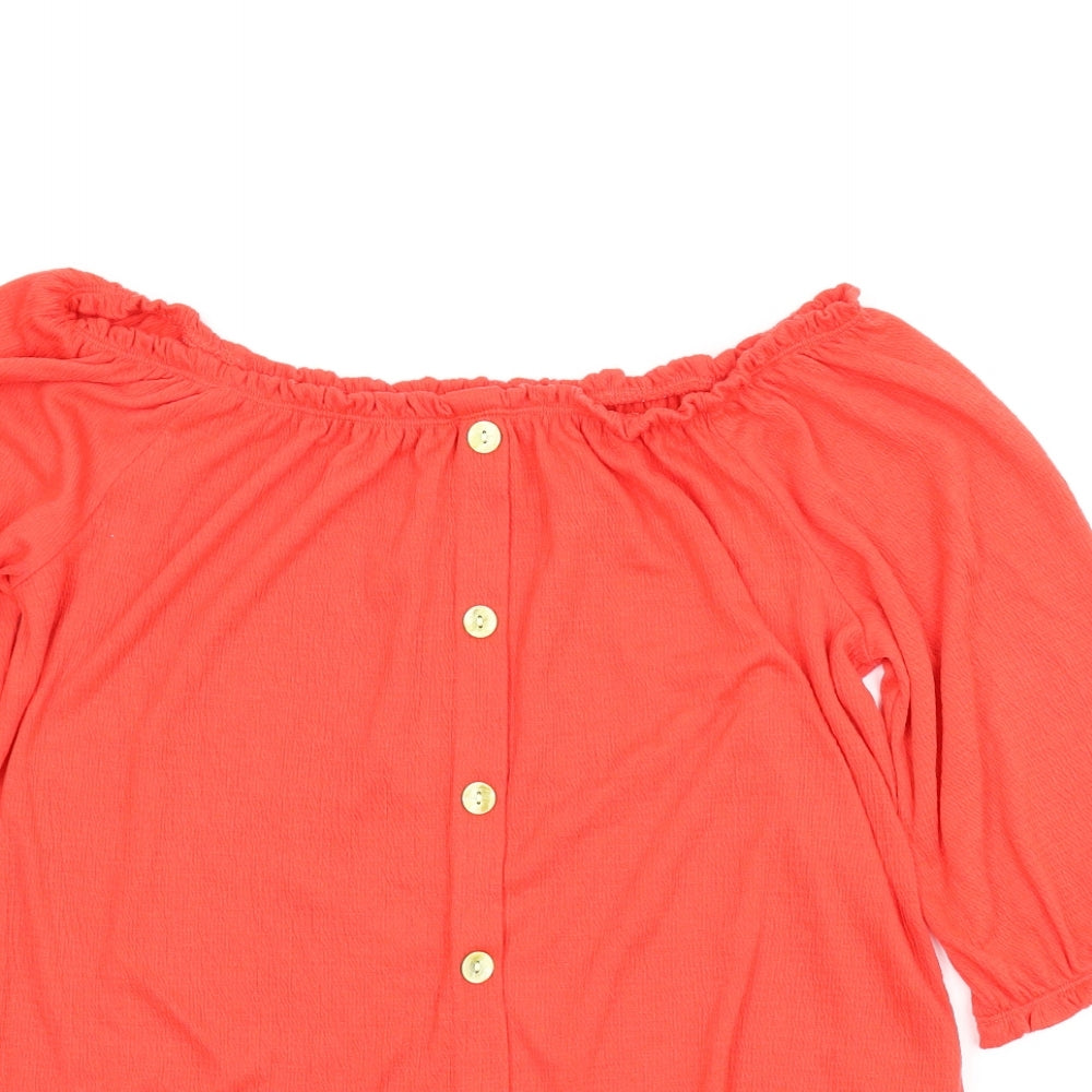 Womens UK Size 12 Papaya Red Basic Blouse