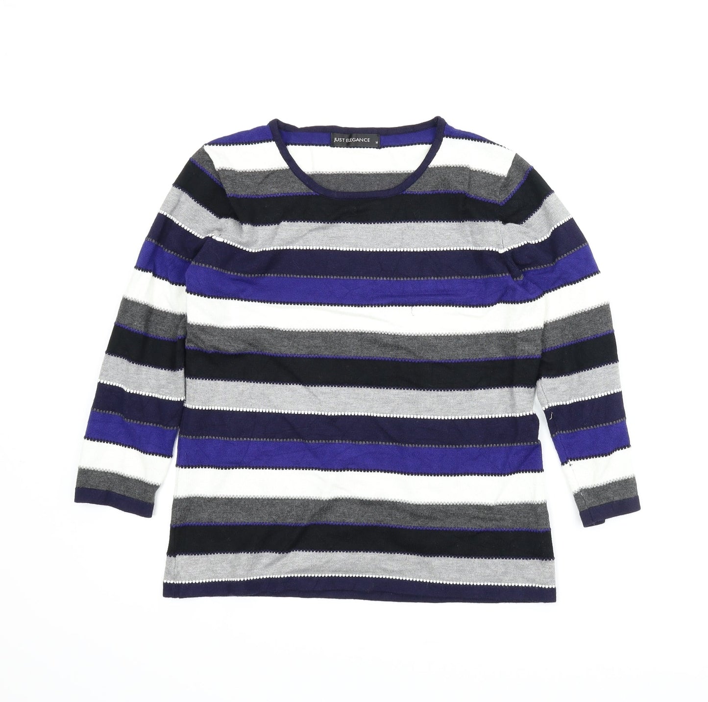 Just Elegance Womens Blue Striped  Pullover Jumper Size M