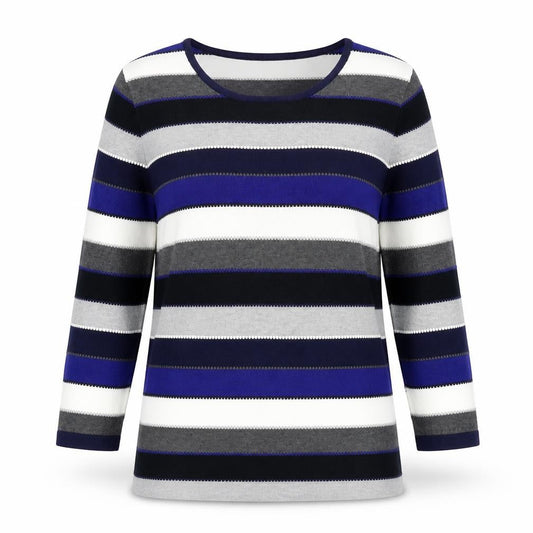 Just Elegance Womens Blue Striped  Pullover Jumper Size M