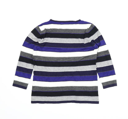Just Elegance Womens Blue Striped  Pullover Jumper Size M